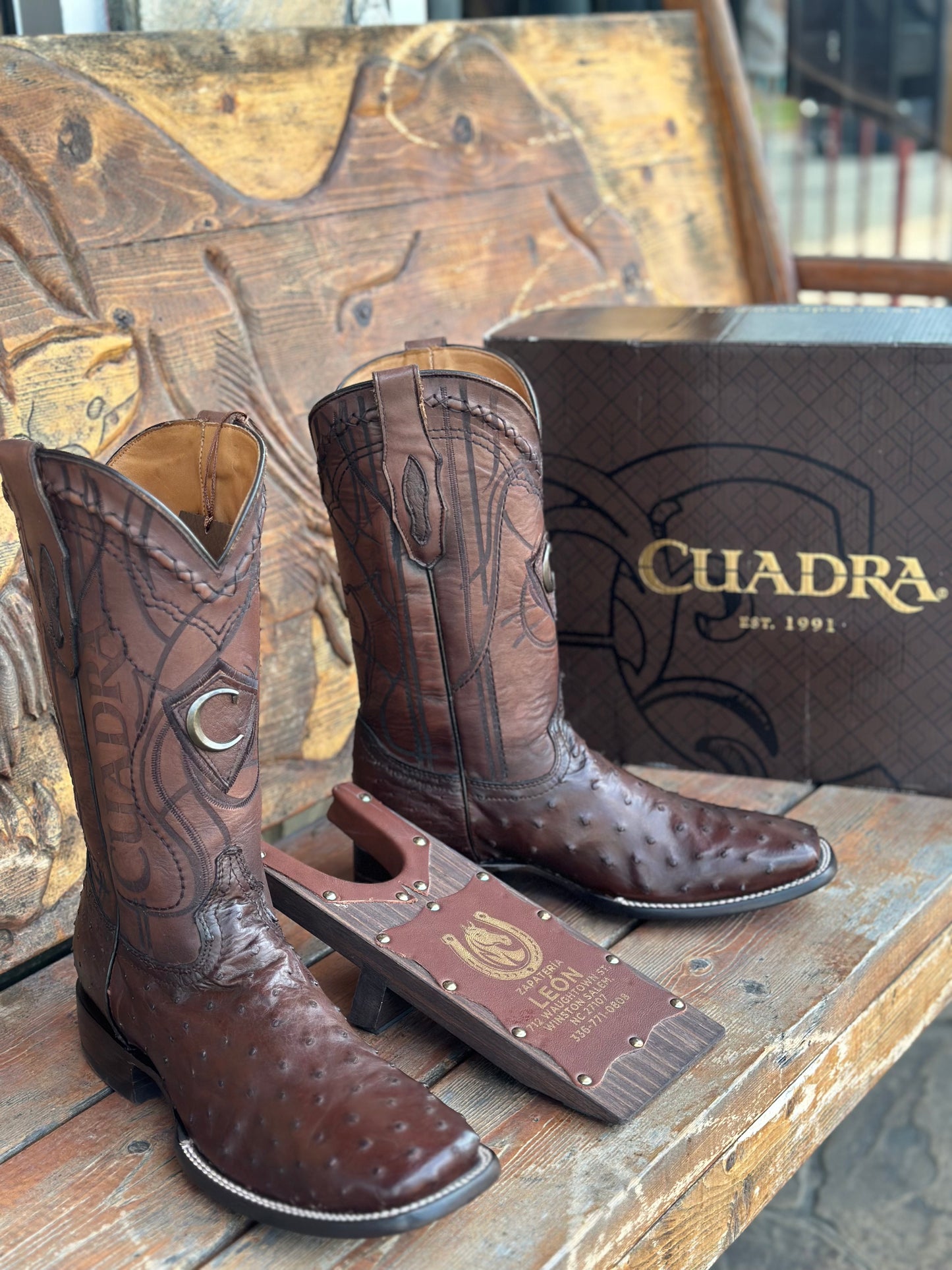 CUADRA “FLAME CAFE” FULL QUILL OSTRICH COWBOY BOOTS CU677