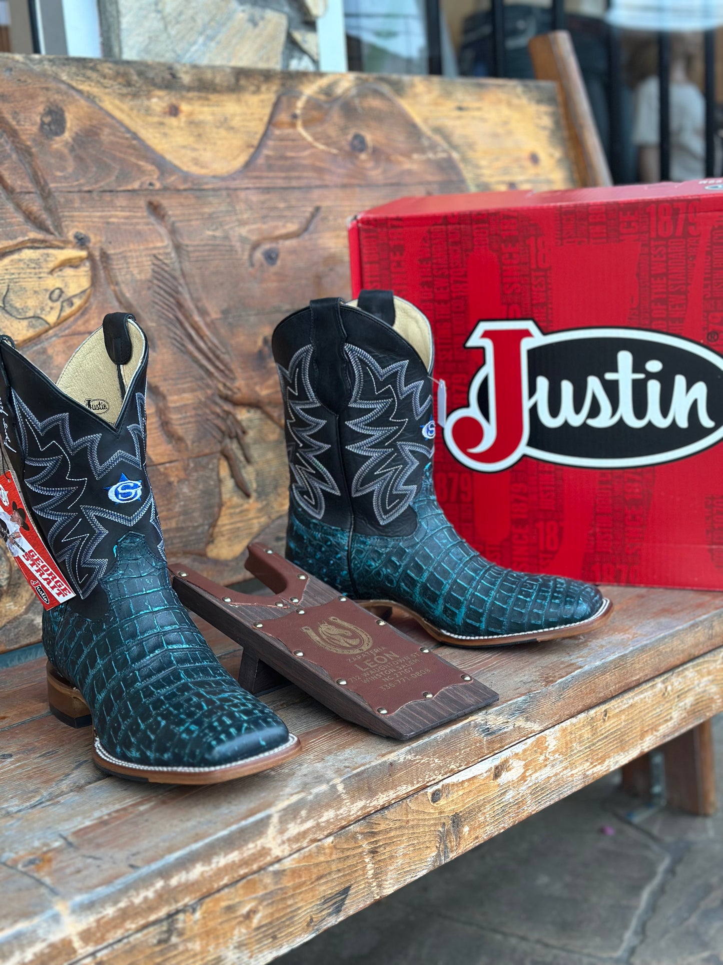 JUSTIN X GEORGE STRAIGHT CAIMAN (DUSTY BLUE) COWBOY BOOTS GR5712