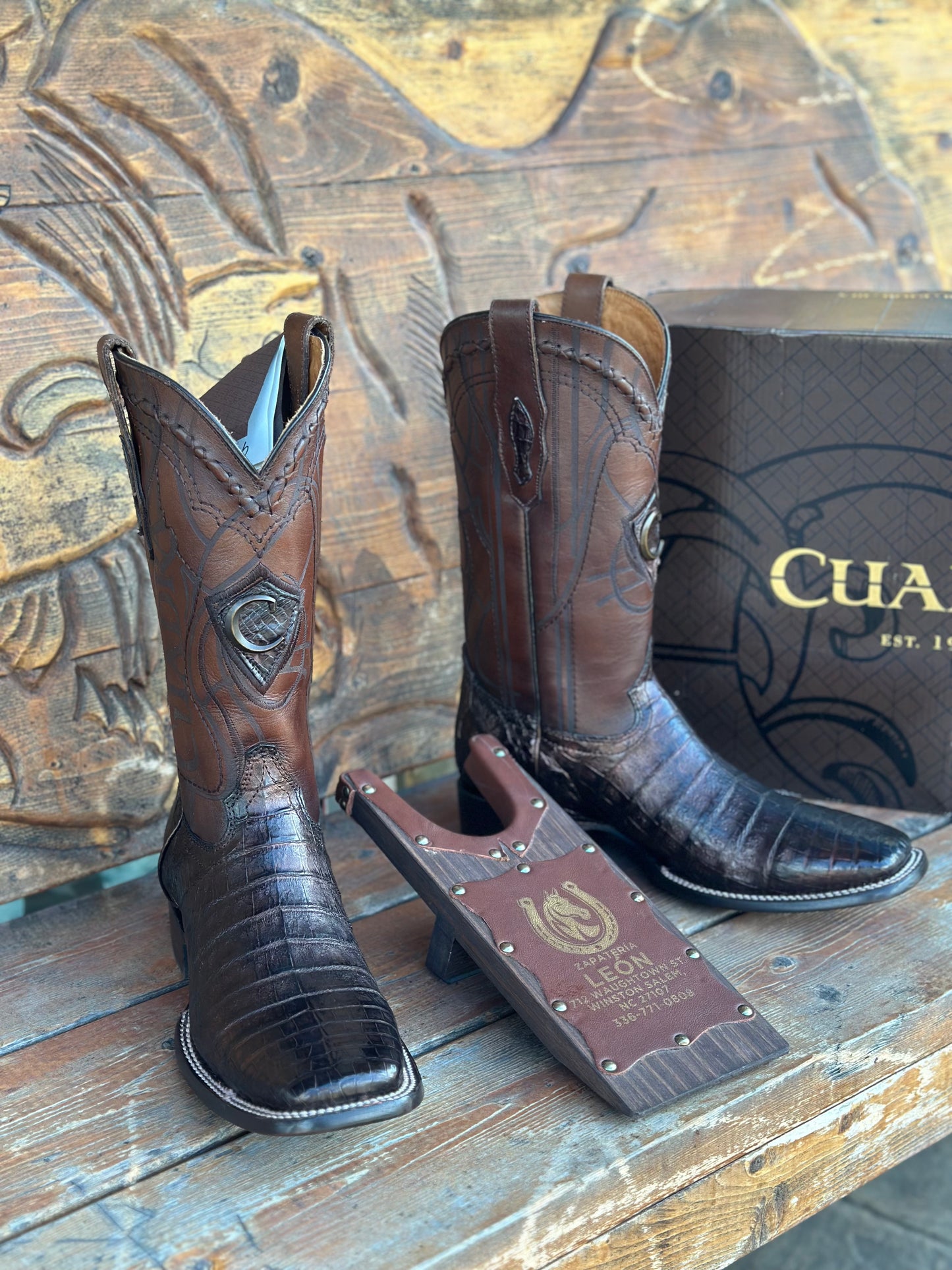 CUADRA “PARIS BROWN” CAIMAN SQ TOE COWBOY BOOTS CU456