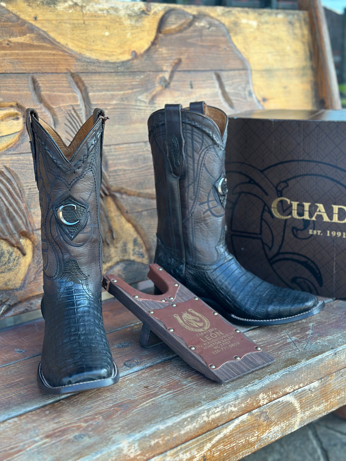 CUADRA “NEGRO/BLACK” CAIMAN BELLY SQ TOE COWBOY BOOT ( CU678 )