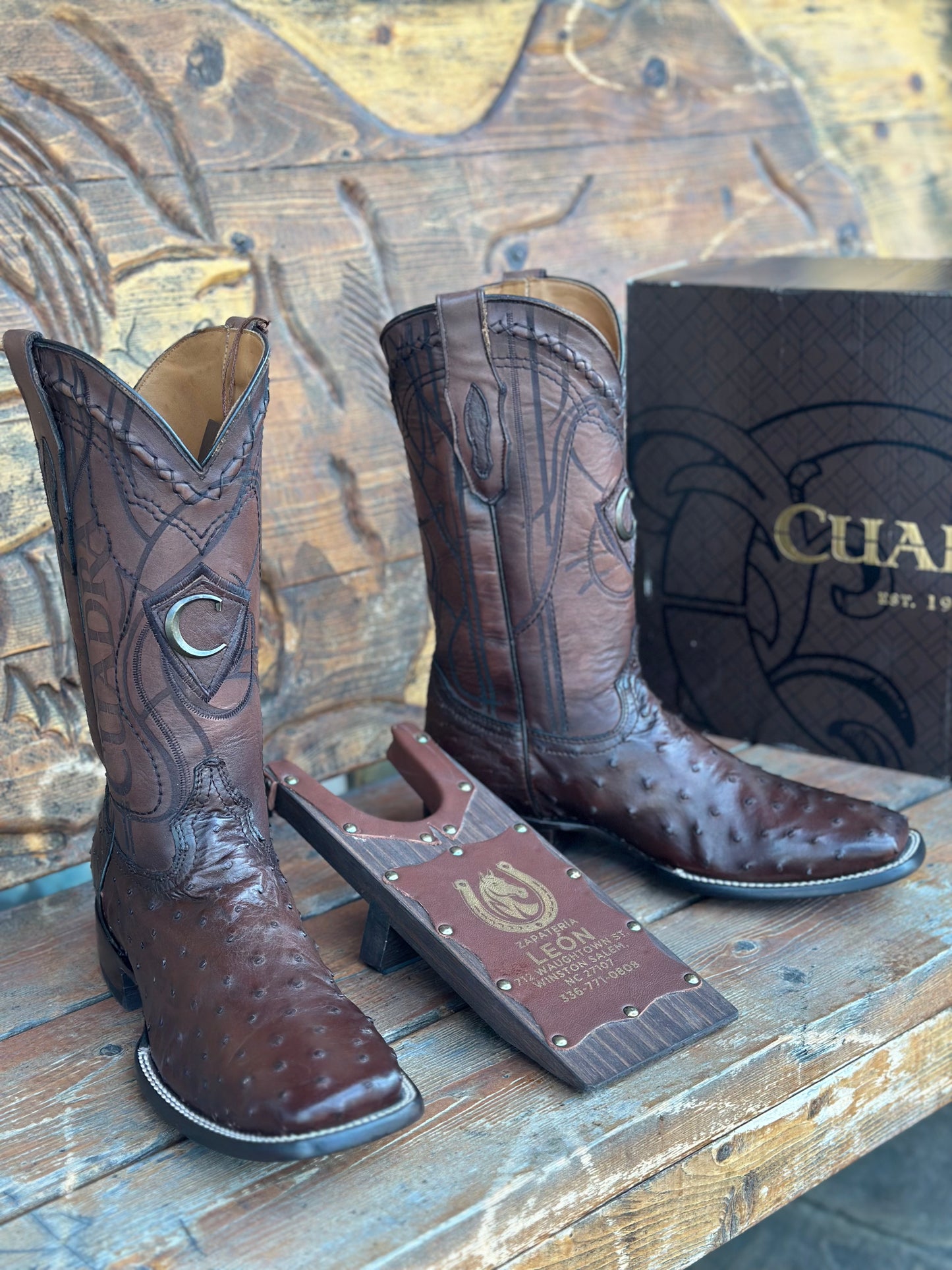 CUADRA “FLAME CAFE” FULL QUILL OSTRICH COWBOY BOOTS CU677