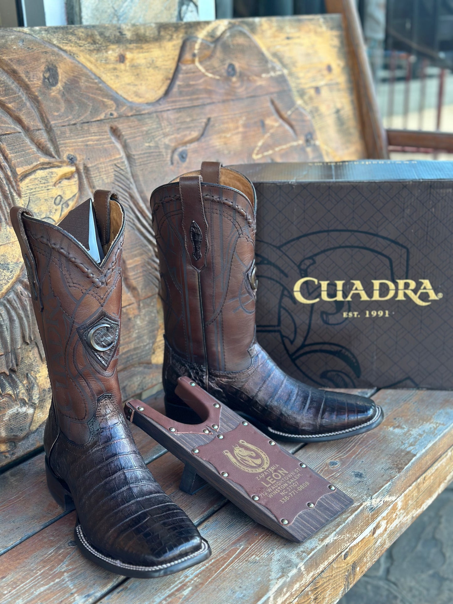 CUADRA “PARIS BROWN” CAIMAN SQ TOE COWBOY BOOTS CU456