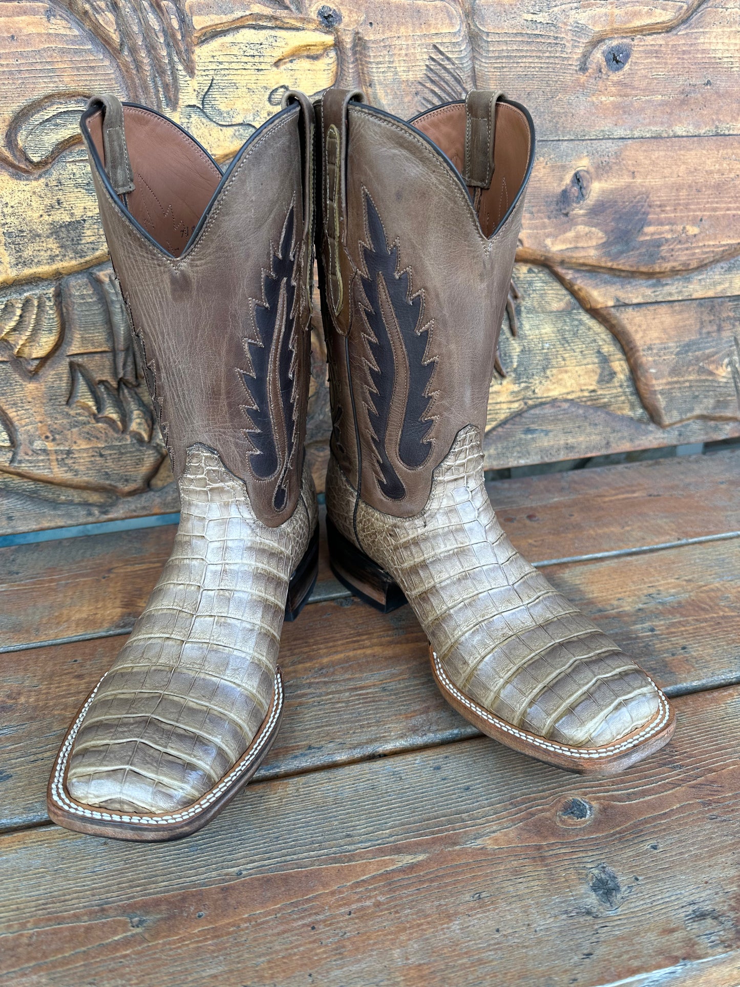 BLACK JACK “ZEBRA CHOCO MINK” CAIMAN BELLY COWBOY BOOTS
