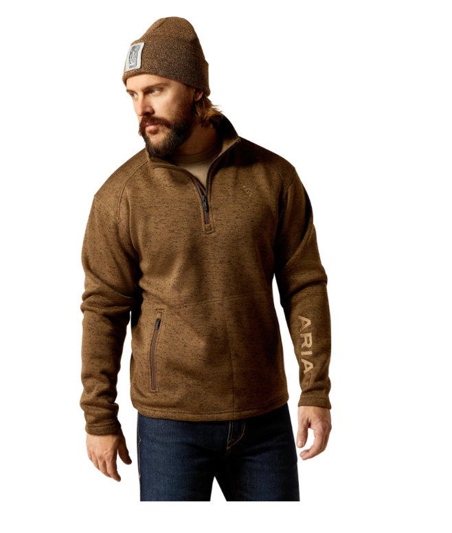 Ariat Men's Caldwell Logo Dark Brown Heather 1/4 Zip Sweatshirt 10052972