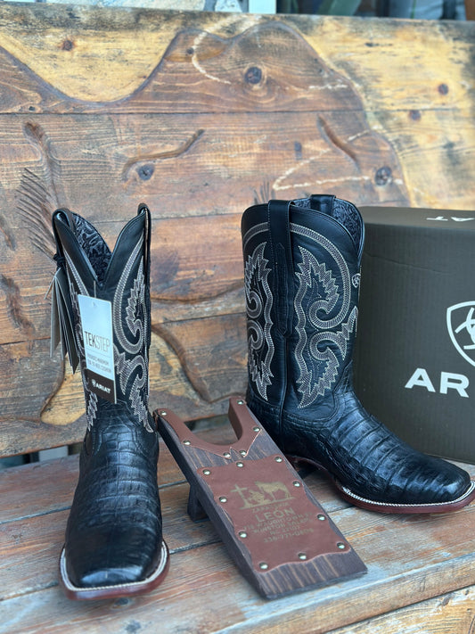 ARIAT “CLASSIC CALLEN” BLACK CAIMAN BELLY COWBOY BOOT 10063772