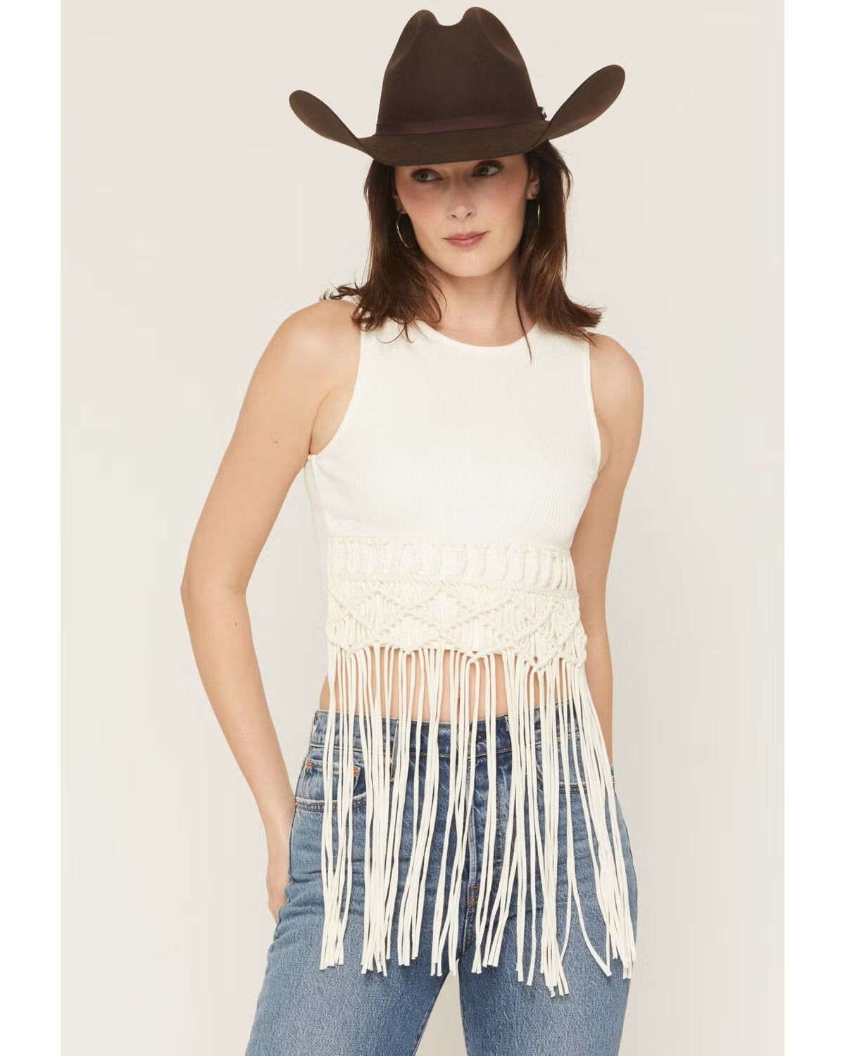 ROCK & ROLL DENIM WOMEN'S MACRAME TANK TOP - BW20T08080