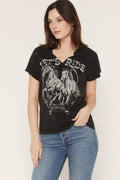 ROCK & ROLL DENIM WOMEN'S LET'S RIDE SHORT SLEEVE GRAPHIC TEE - BW21T08427
