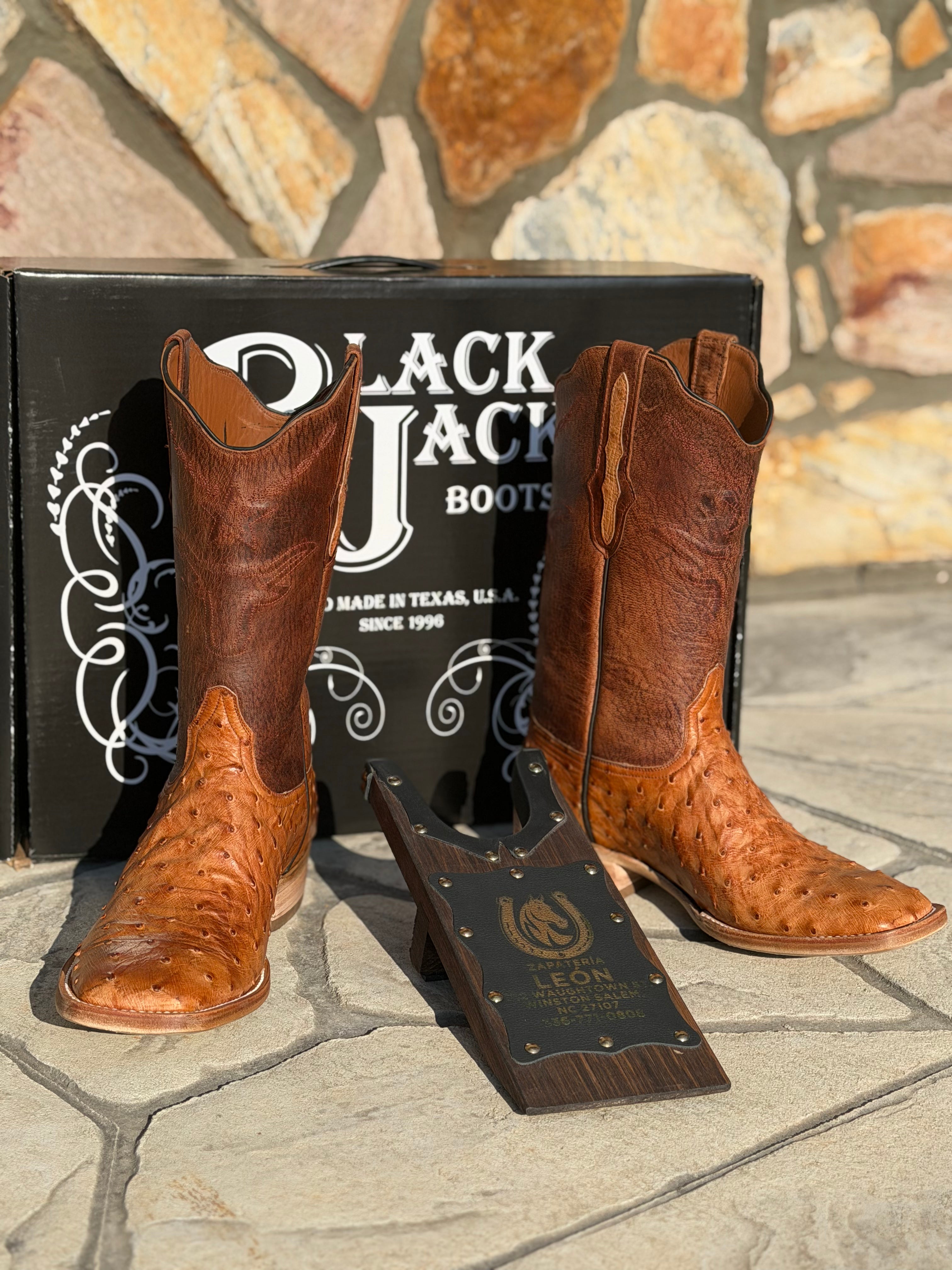 BLACK JACK FULL QUILL OSTRICH BURNISHED COGNAC BOOTS (BCGN993-96)