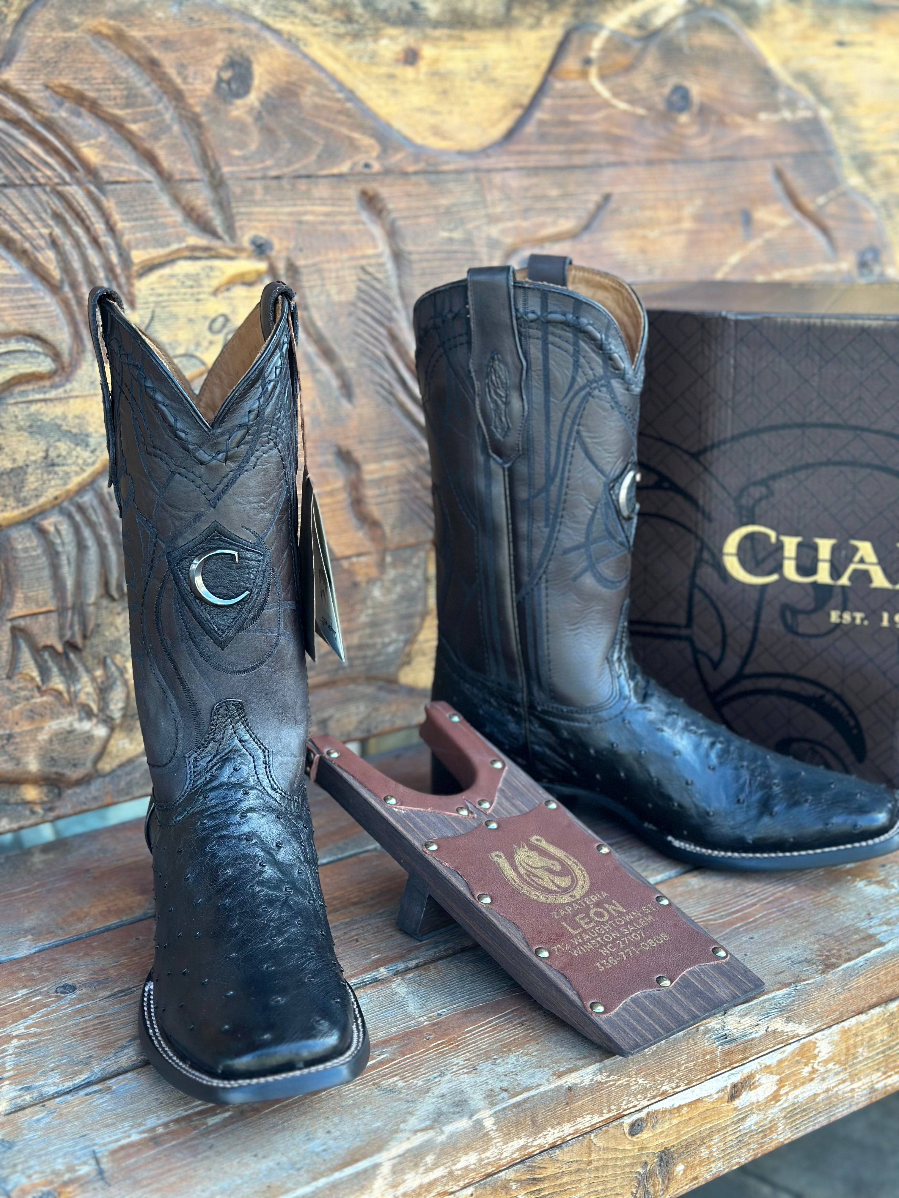 CUADRA - BLACK - FULL QUILL OSTRICH COWBOY BOOTS CU662