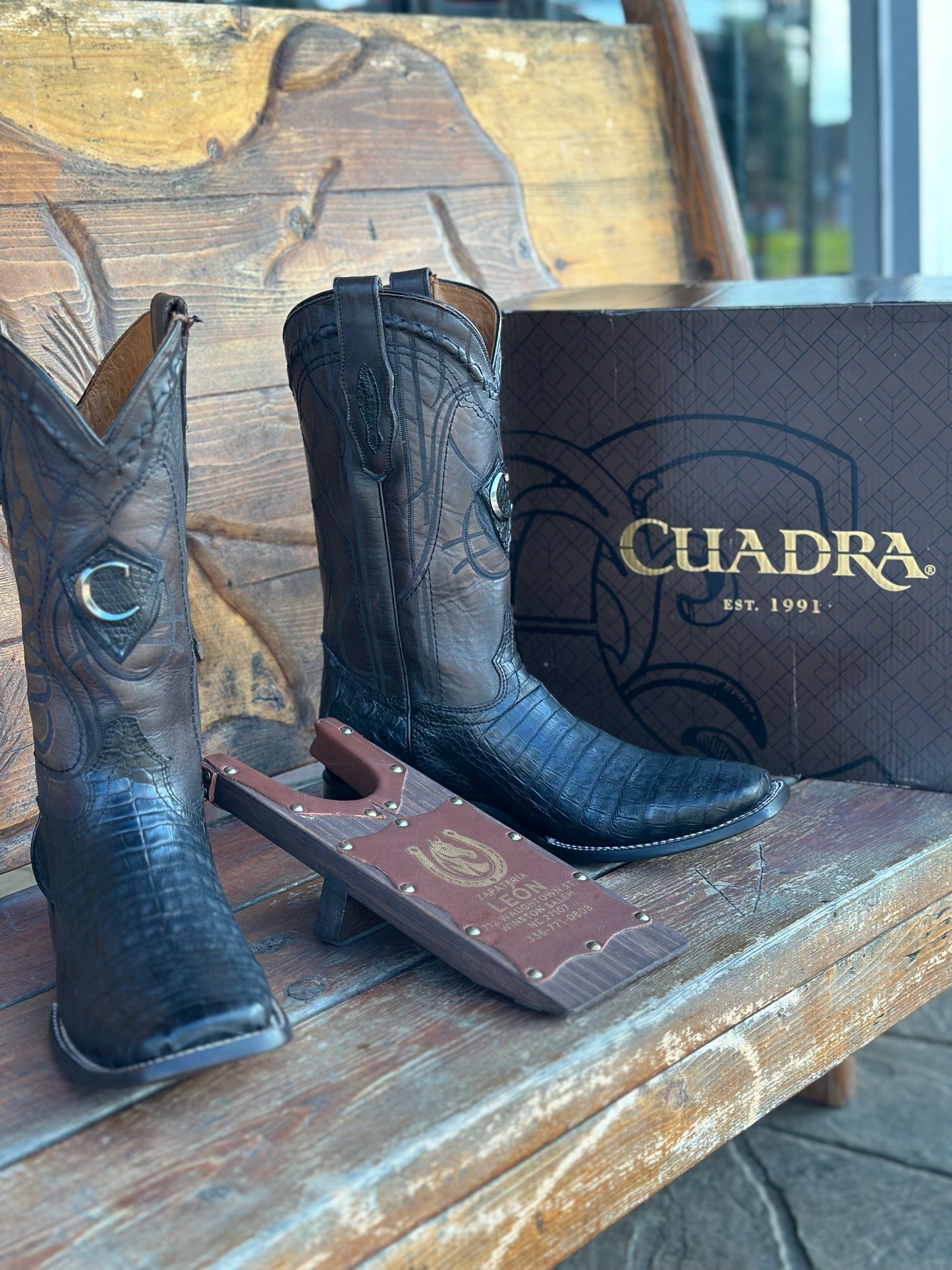 CUADRA “NEGRO/BLACK” CAIMAN BELLY SQ TOE COWBOY BOOT ( CU678 )