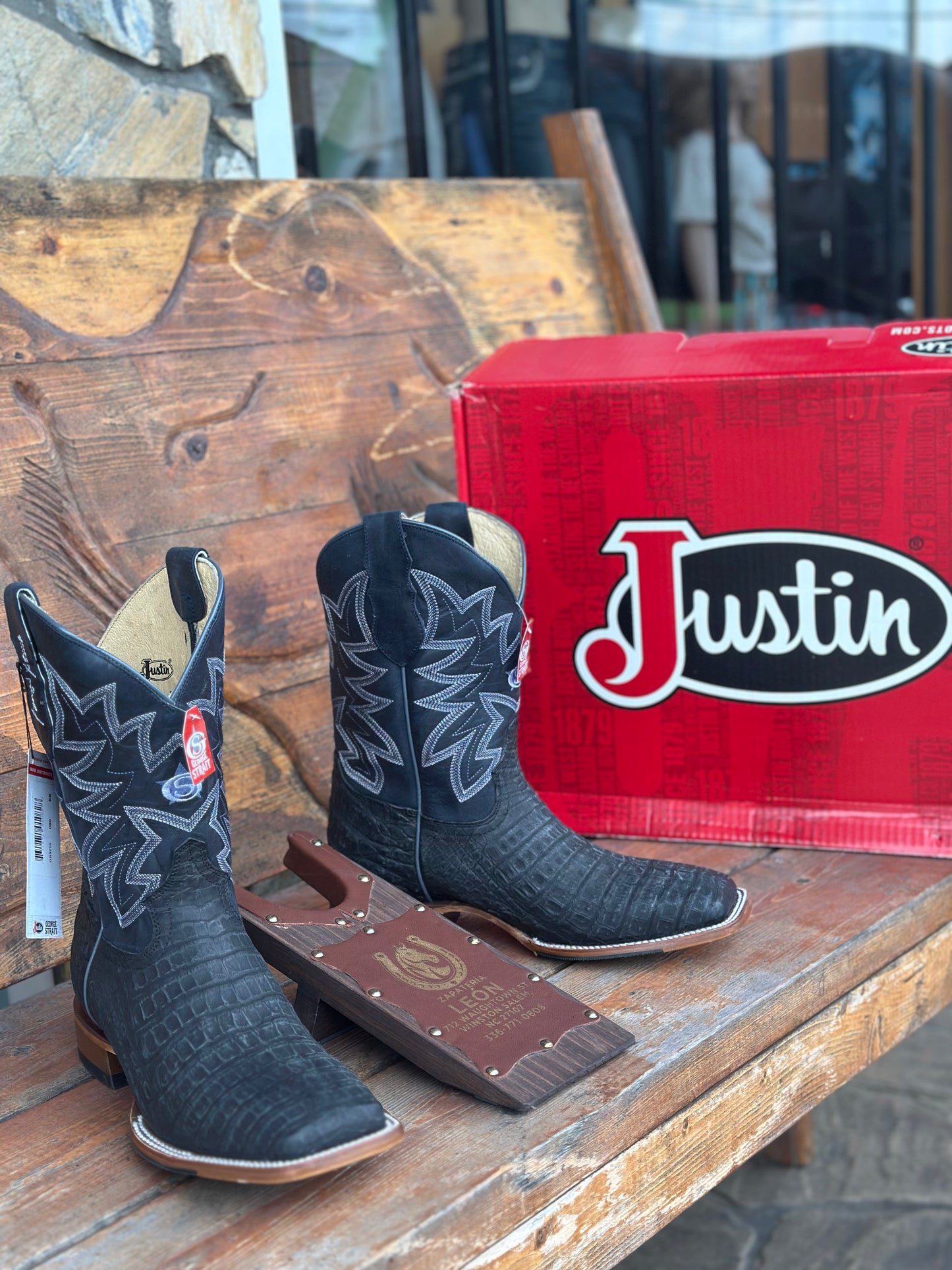 JUSTIN X GEORGE STRAIGHT CAIMAN (CHARCOAL) COWBOY BOOTS GR5710