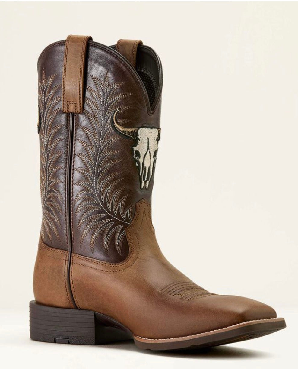 Sport Steer Skull Wide Square Toe Cowboy Boot - Sand Storm - 10064053