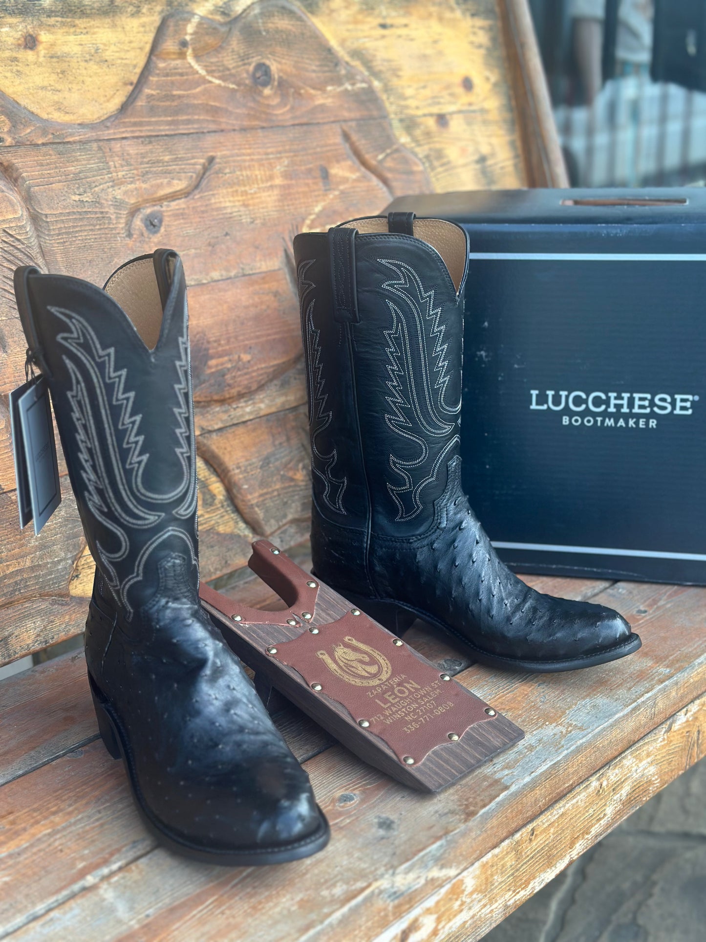 LUCCHESE “LUKE” BLACK/NEGRO FULL QUILL OSTRICH COWBOY BOOT N1155.R3