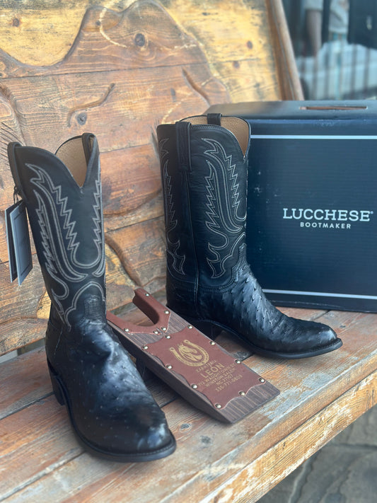LUCCHESE “LUKE” BLACK/NEGRO FULL QUILL OSTRICH COWBOY BOOT N1155.R3
