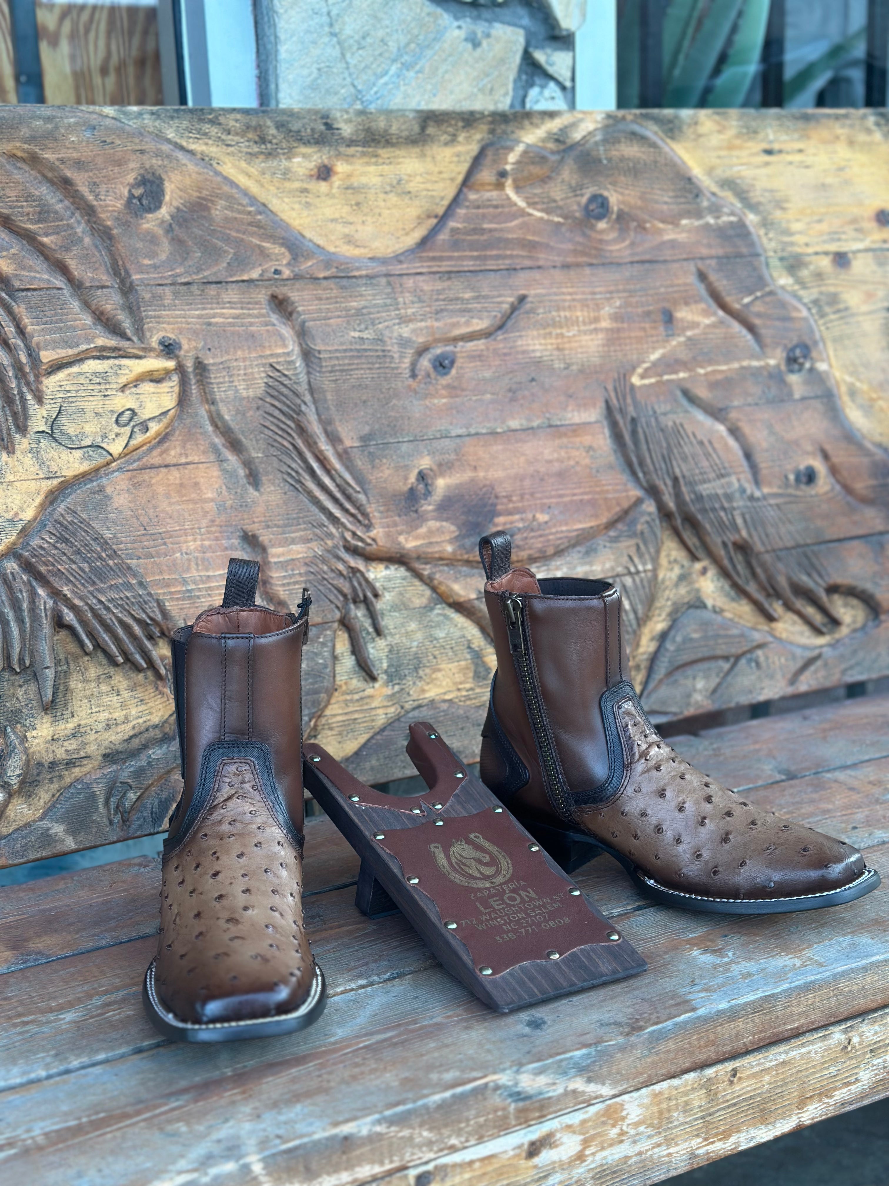 MEN’S CUADRA - BROWN - FULL QUILL OSTRICH SHORT BOOTS - CU889