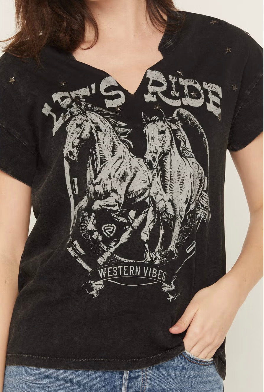 ROCK & ROLL DENIM WOMEN'S LET'S RIDE SHORT SLEEVE GRAPHIC TEE - BW21T08427