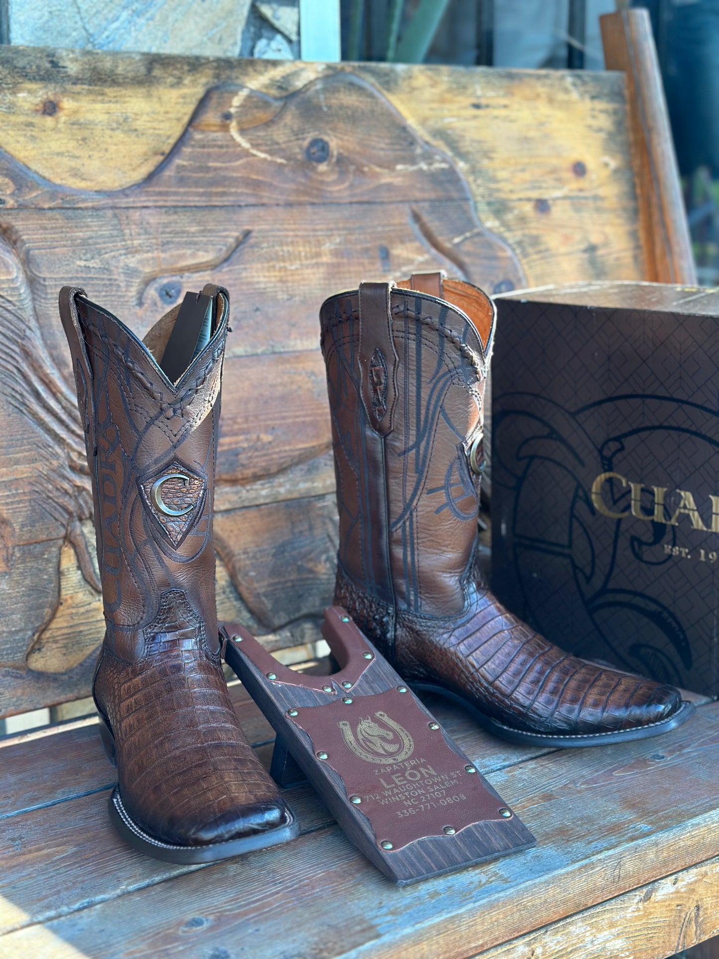 CUADRA “PORTO MAPLE” CAIMAN BELLY SQ TOE COWBOY BOOT (CU620)