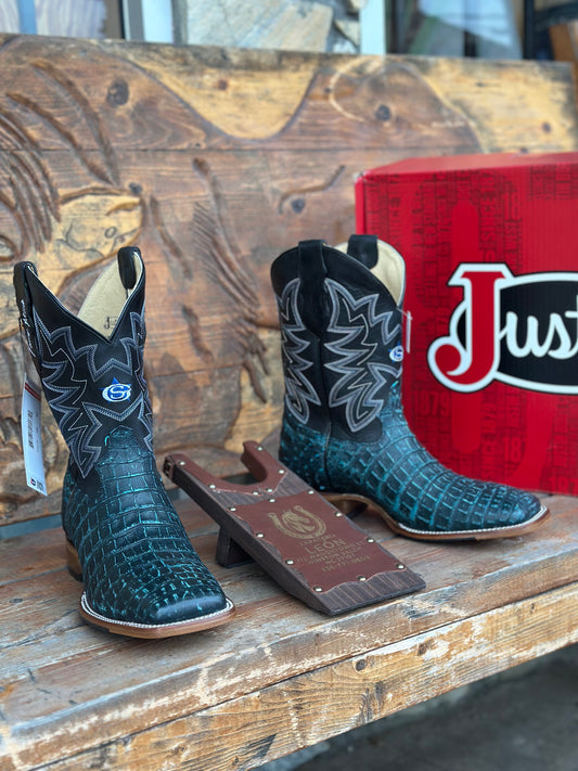 JUSTIN X GEORGE STRAIGHT CAIMAN (DUSTY BLUE) COWBOY BOOTS GR5712
