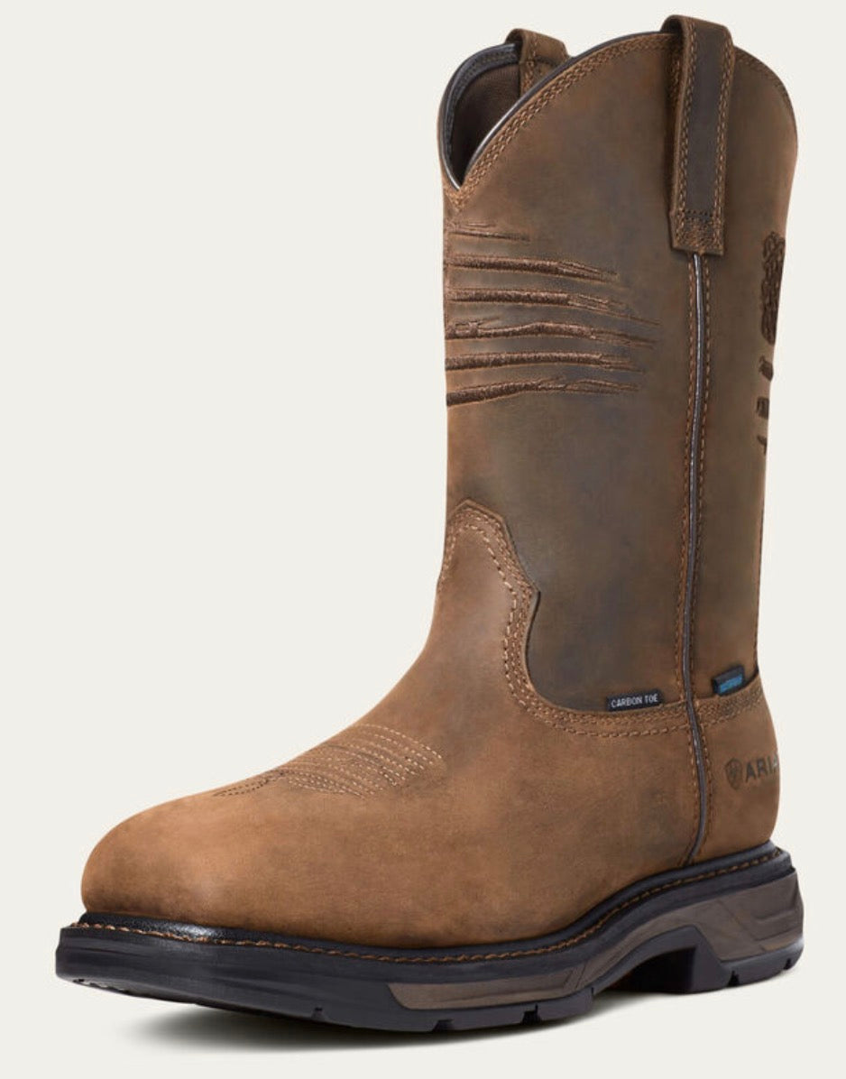 Ariat Men's WorkHog XT Patriot Carbon Toe Waterproof Work Boots - Distressed Brown -10036002