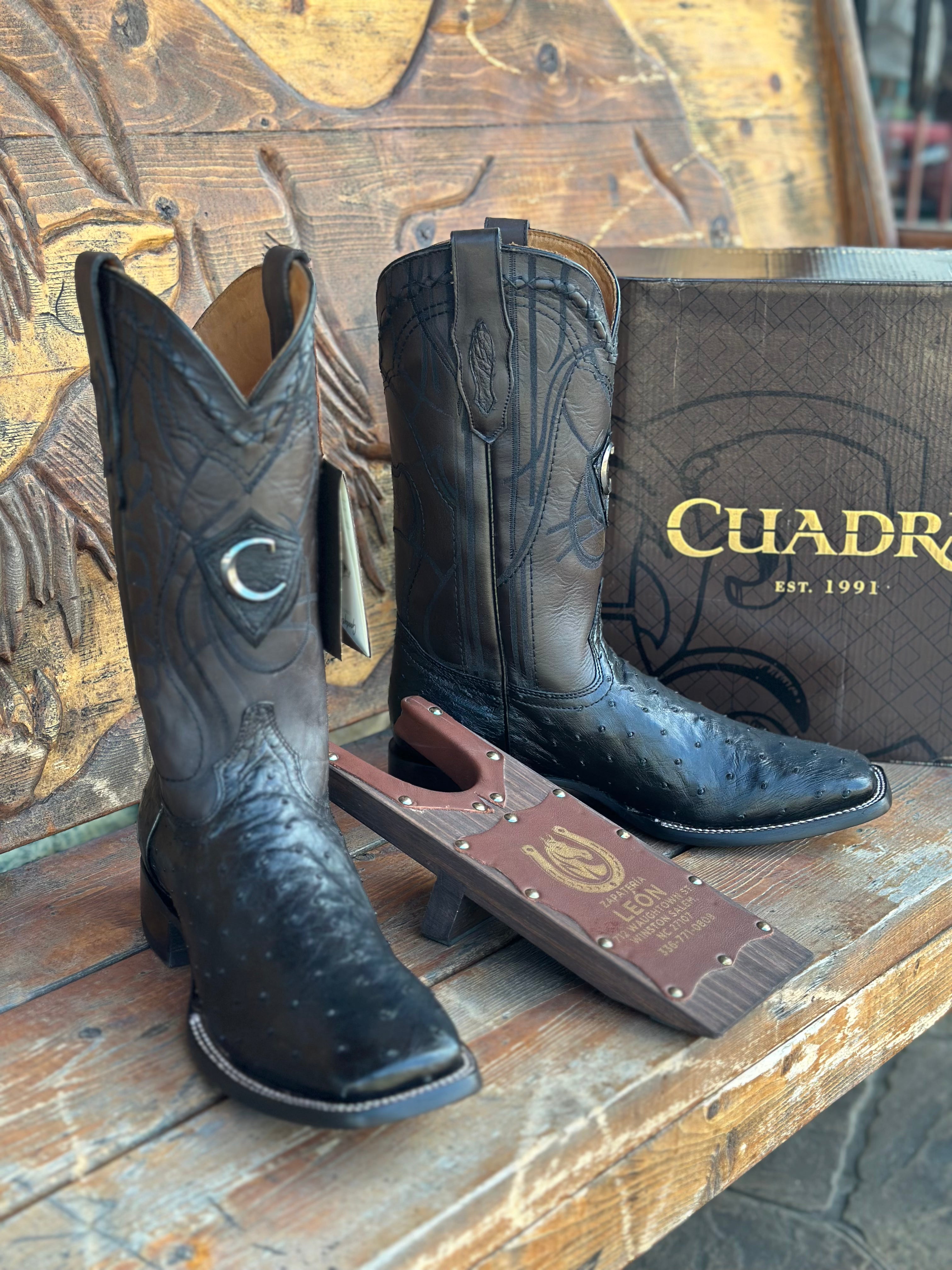 CUADRA - BLACK - FULL QUILL OSTRICH COWBOY BOOTS CU662