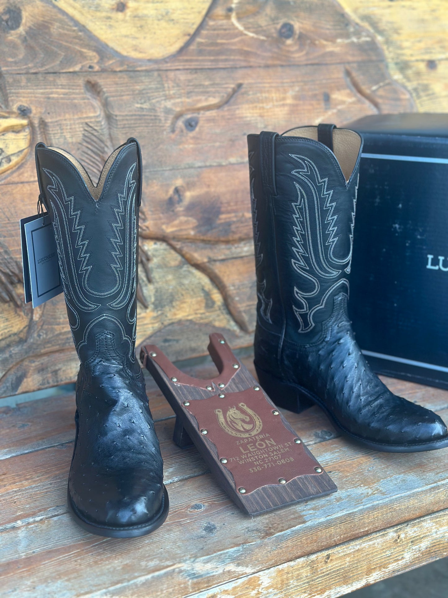 LUCCHESE “LUKE” BLACK/NEGRO FULL QUILL OSTRICH COWBOY BOOT N1155.R3