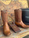 LUCCHESE “LUKE” BARNWOOD/TAN FULL QUILL OSTRICH COWBOY BOOT NO.1156.73