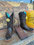 CORRAL “FLORAL PETAL EMBROIDERED” BLACK/HONEY COWGIRL BOOTS A4848