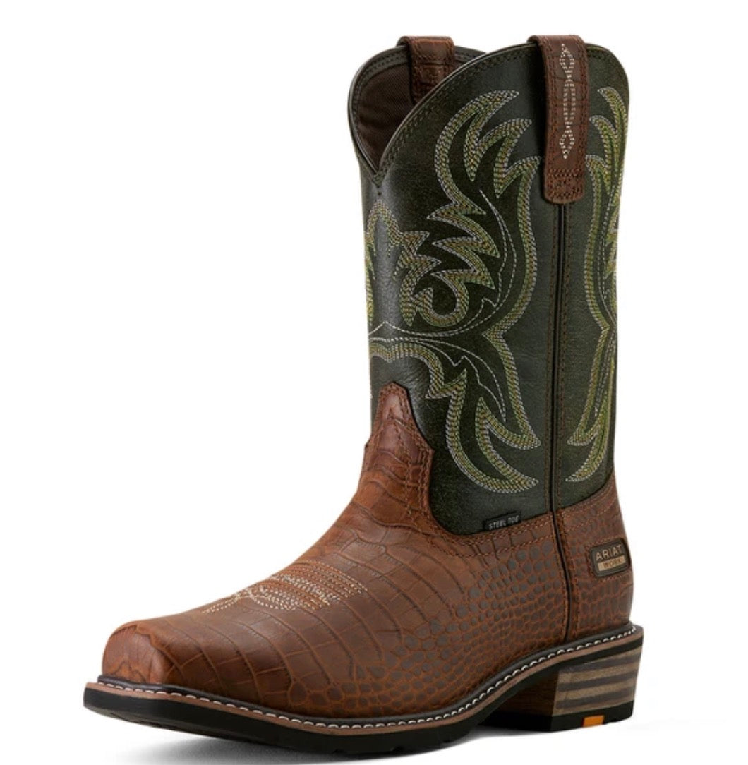 Ironside Square Toe Steel Toe Work Boot- Brown Croc Print -10063891