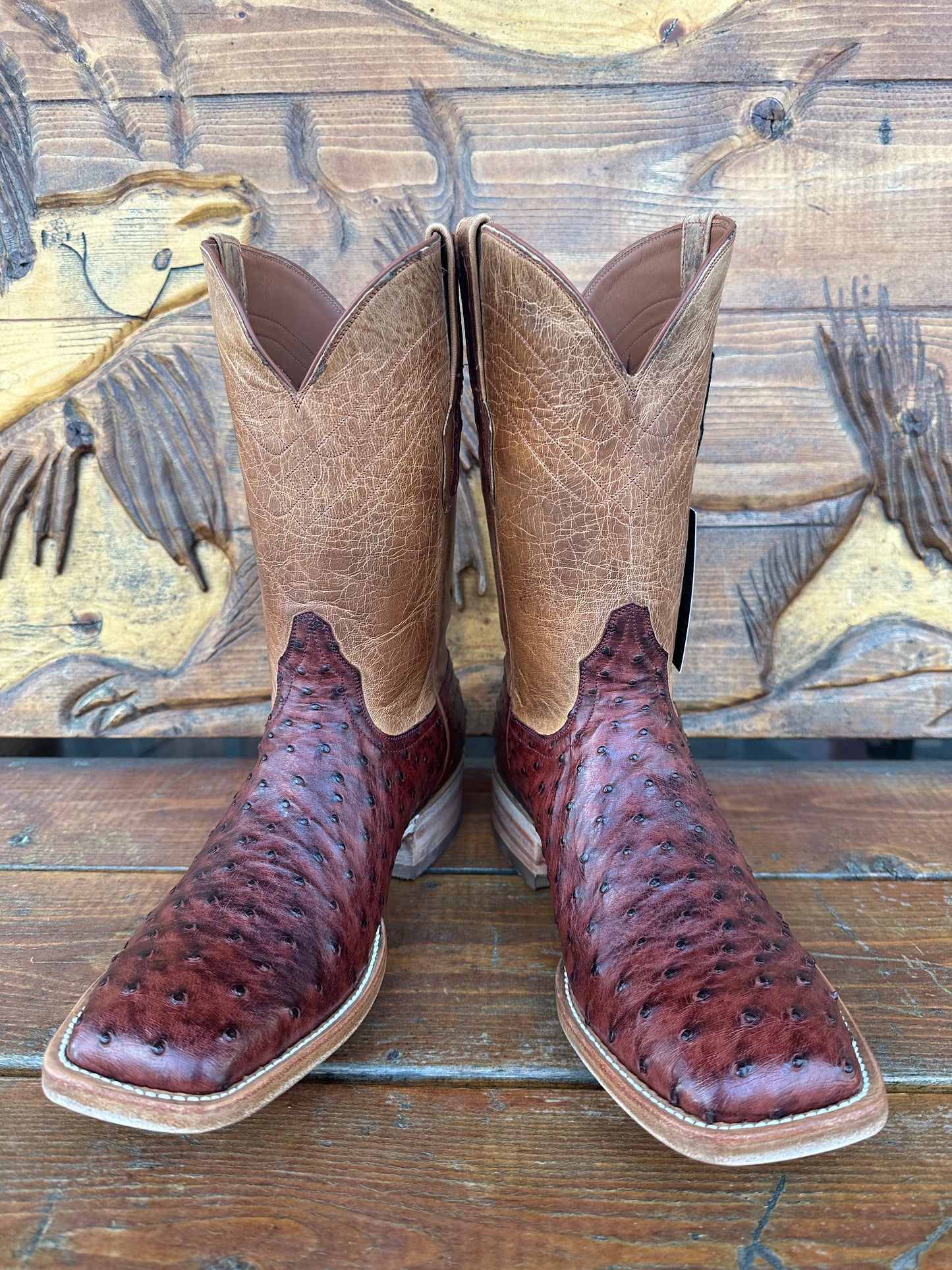 BLACK JACK “Almond Red” Full Quill Ostrich Boots