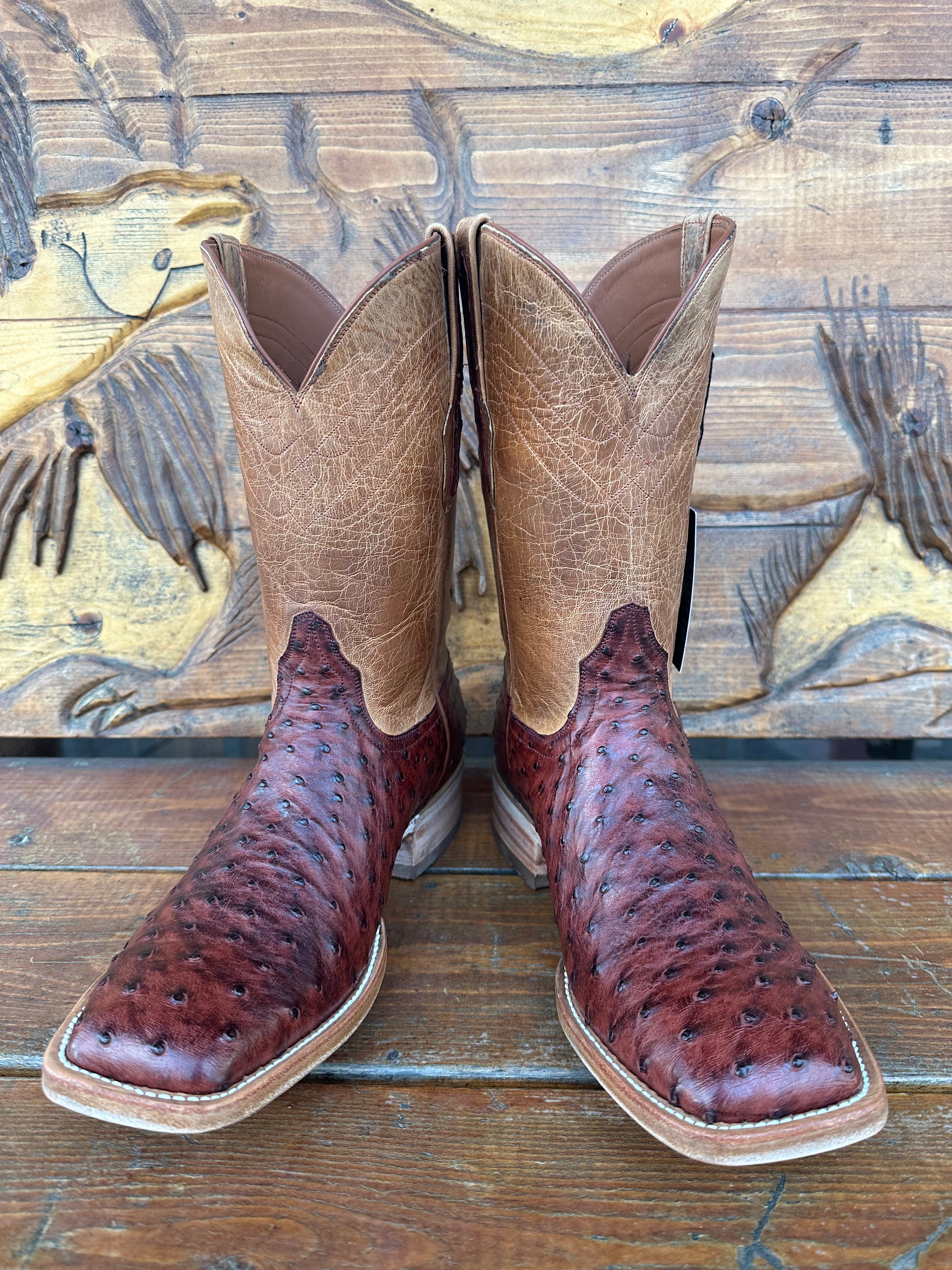 BLACK JACK “Almond Red” Full Quill Ostrich Boots (VAR990-96)