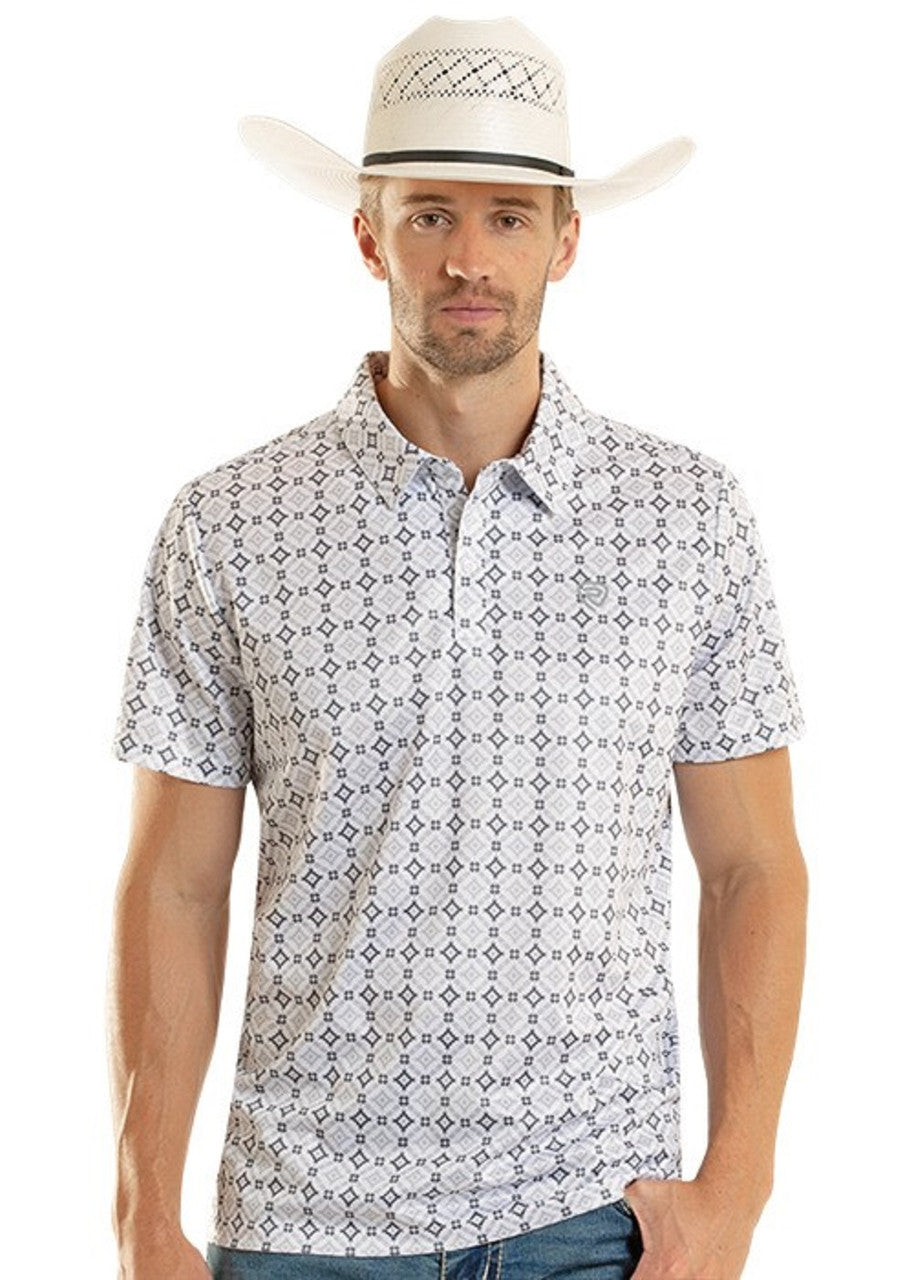 ROCK & ROLL WHITE MEDALLION PRINTED - MENS POLO - BM51T08716