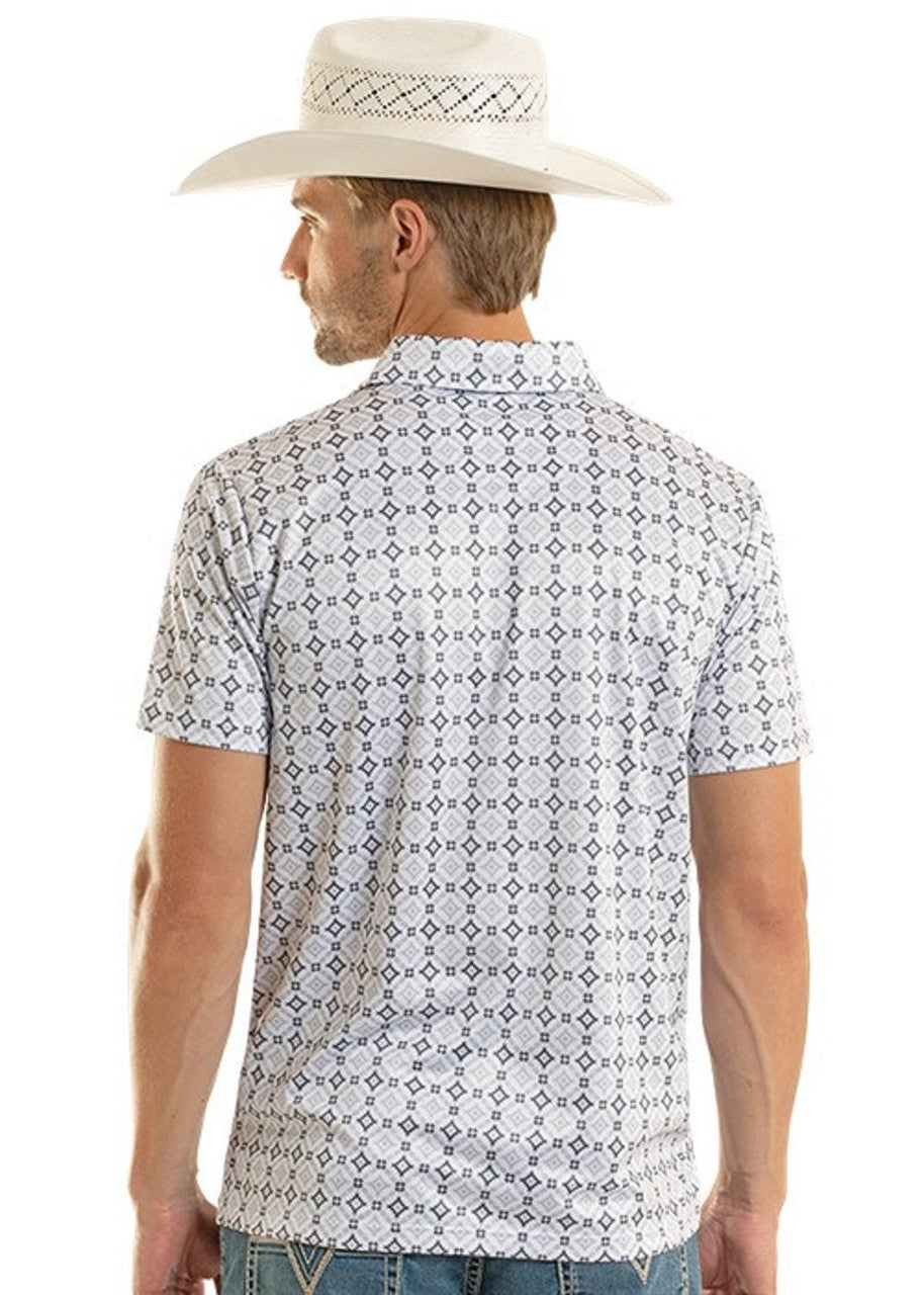 ROCK & ROLL WHITE MEDALLION PRINTED - MENS POLO - BM51T08716