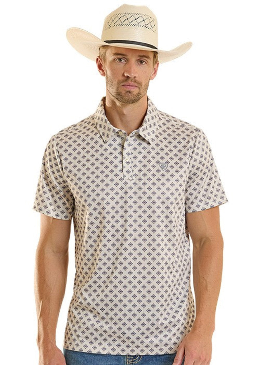 ROCK & ROLL WHITE AZTEC MINI GEO PRINT - MENS POLO - BM51T08711