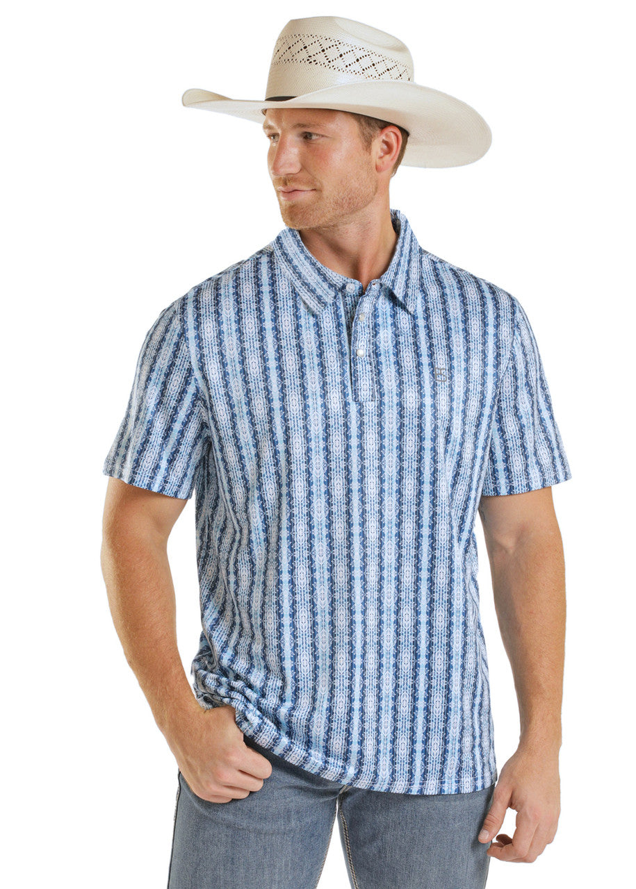 PANHANDLE SLIM DARK BLUE GEO PRINT - MENS POLO - TM51T08984