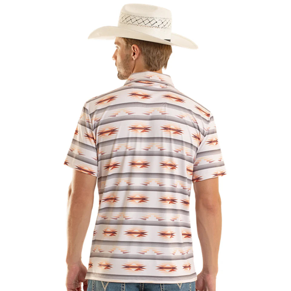MEN'S ORANGE AZTEC PRINT SHORT SLEEVE POLO SHIRT BM51T08721