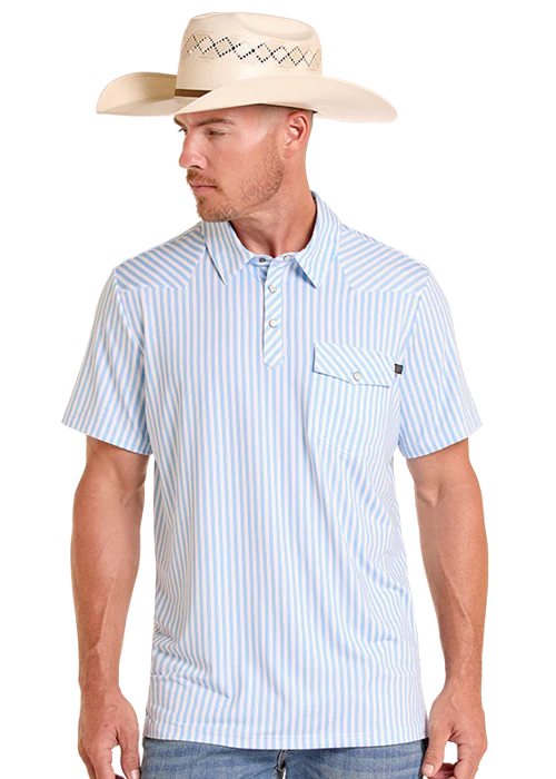 PANHANDLE MENS WHITE WESTERN STRIPE POLO - BM51T09059