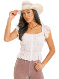 Rock&Roll BW20T08079 NATURAL Women's 100% Cotton Ruched Tank Top