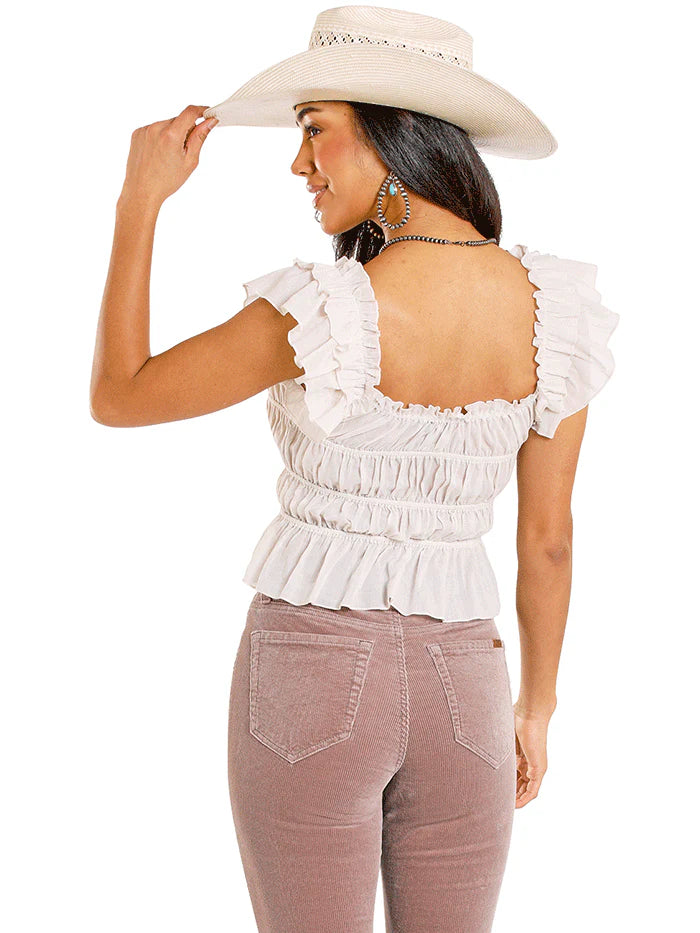 Rock&Roll BW20T08079 NATURAL Women's 100% Cotton Ruched Tank Top