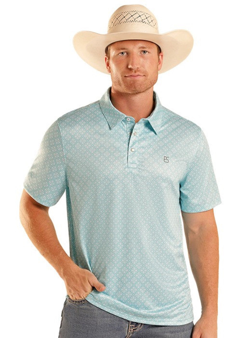 PANHANDLE SLIM TURQUOISE GEO SNAP PRINT - MENS POLO - TM51T08994