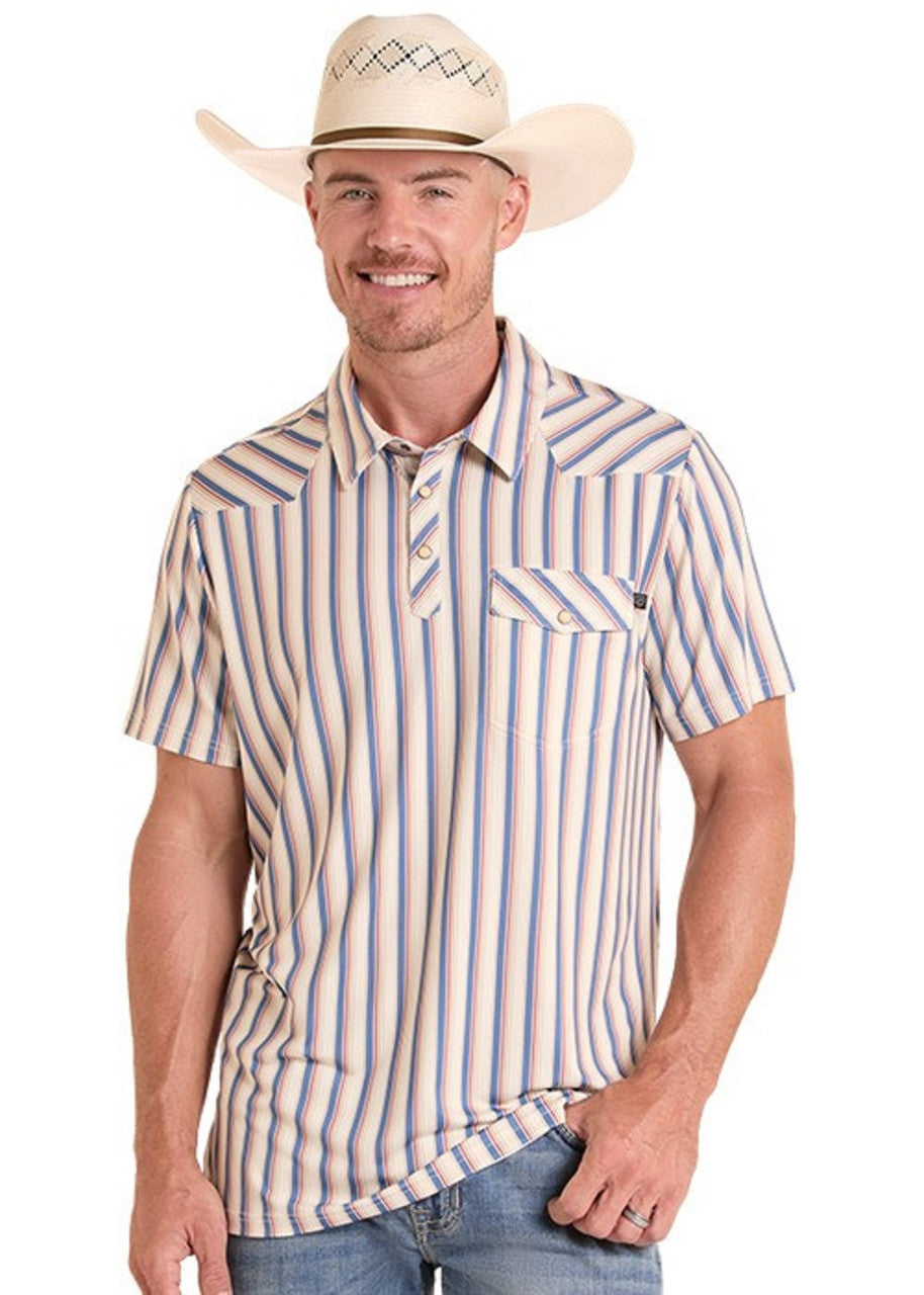 ROCK & ROLL NATURAL WESTERN STRIPE - MENS POLO - BM51T09057