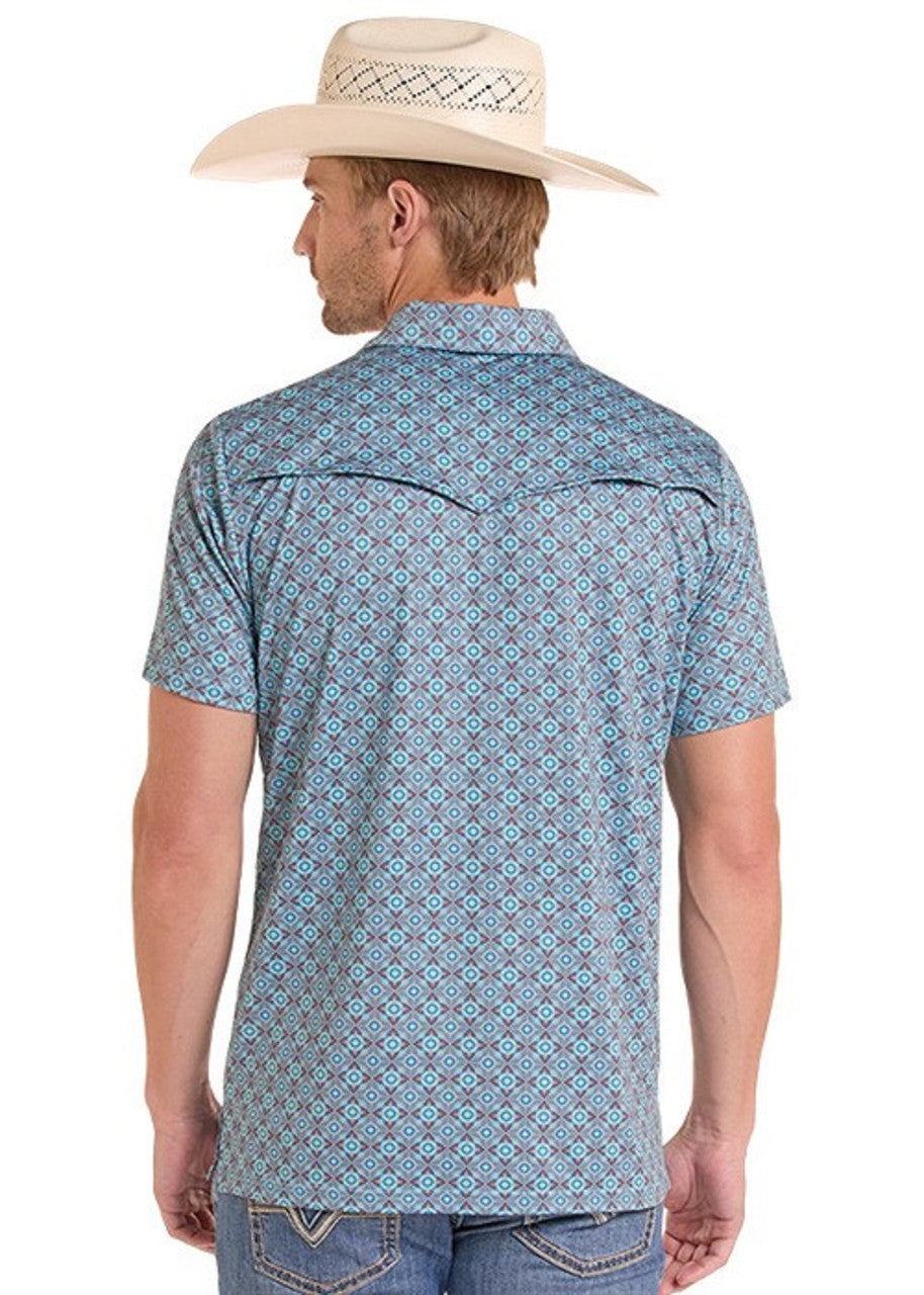 ROCK & ROLL TURQUOISE MEDALILION PRINT - MENS POLO - BM51T09056