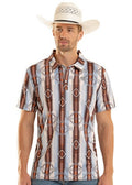 ROCK & ROLL BLUE & BROWN AZTEC PRINT - MENS POLO - BM51T08723