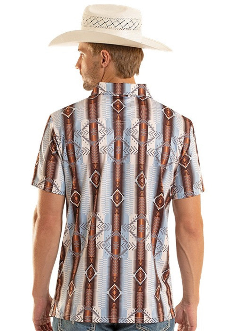 ROCK & ROLL BLUE & BROWN AZTEC PRINT - MENS POLO - BM51T08723