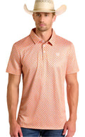 PANHANDLE MEN'S GEO PRINT POLO SHIRT - ORANGE- BM51T06614