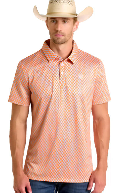 PANHANDLE MEN'S GEO PRINT POLO SHIRT - ORANGE- BM51T06614