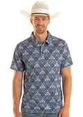 ROCK & ROLL BLUE AZTEC PRINT - MENS POLO - BM51T08719