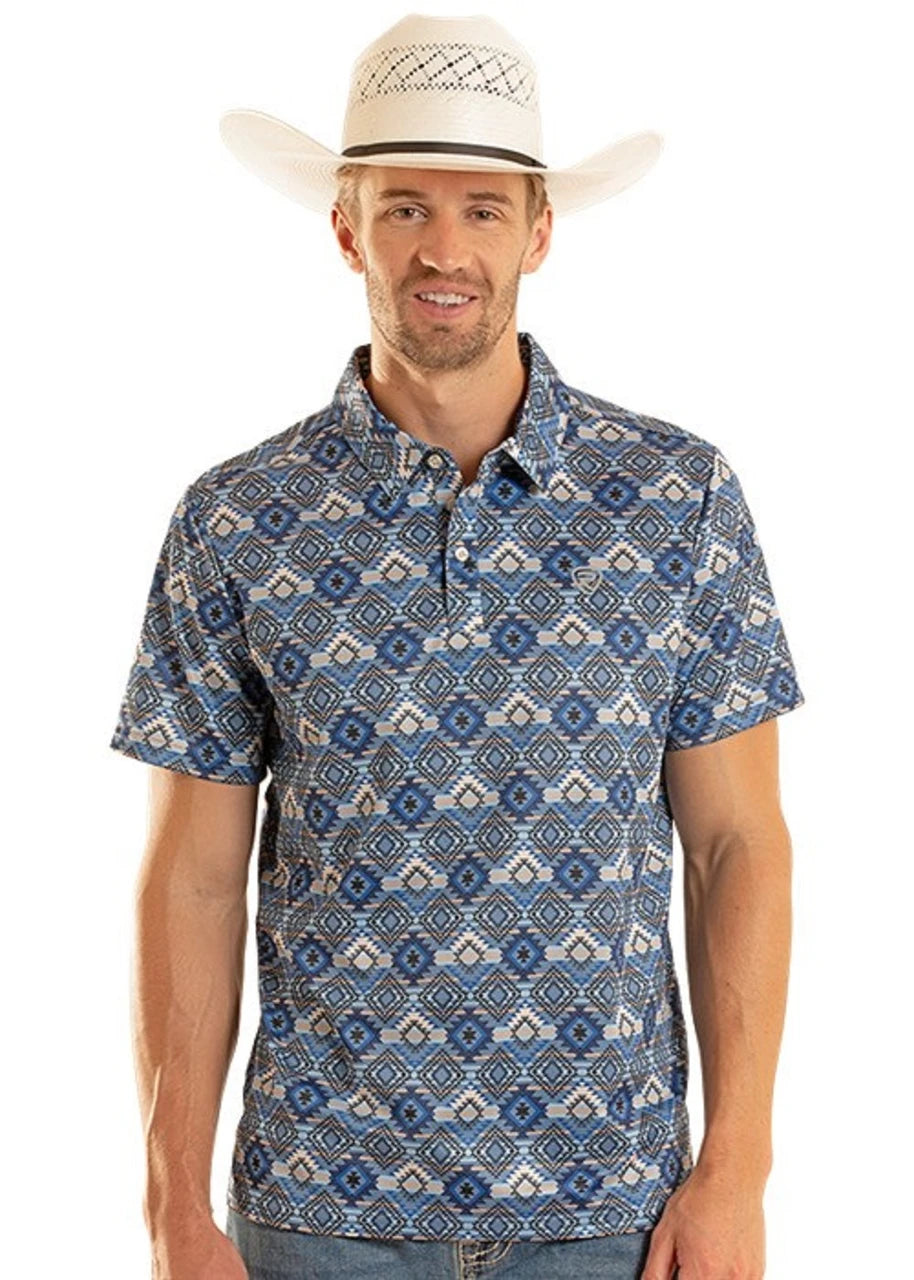 ROCK & ROLL BLUE AZTEC PRINT - MENS POLO - BM51T08719