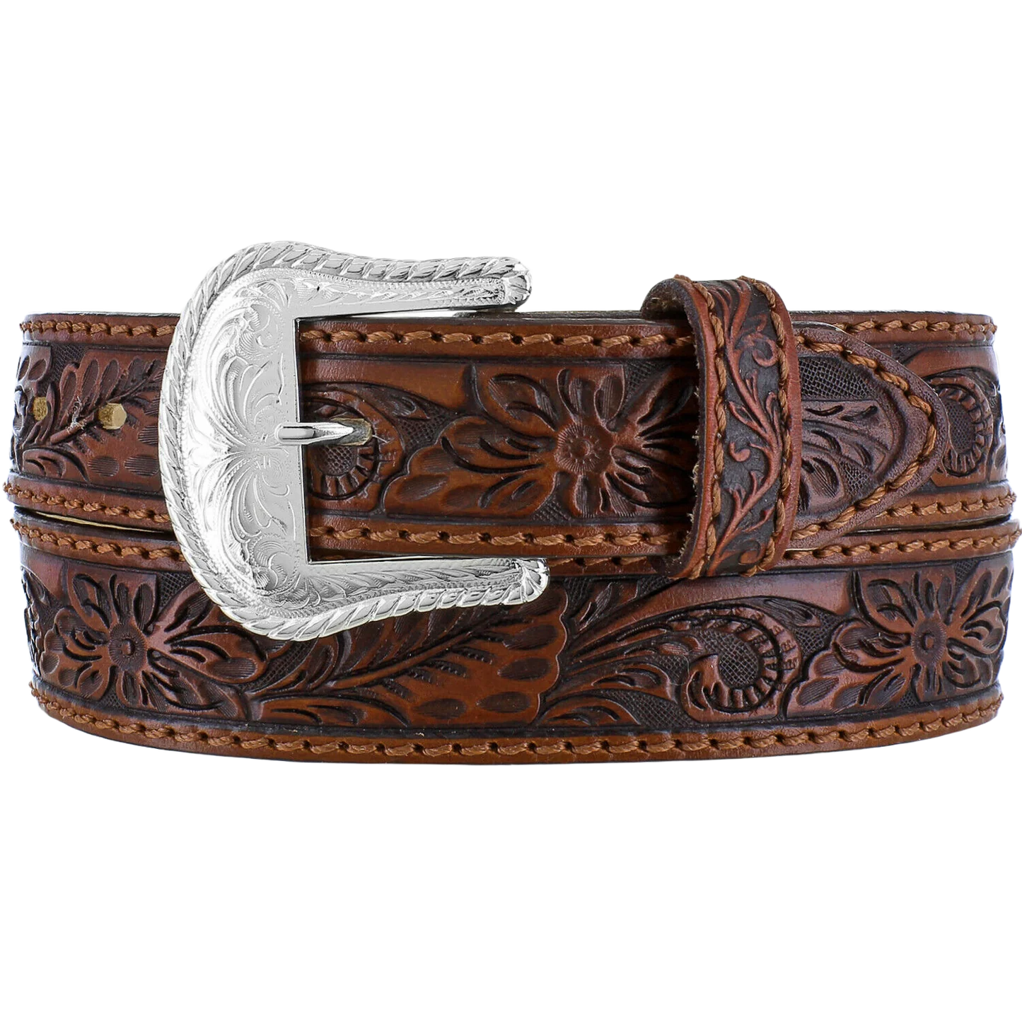 Tony Lama Men's Brown Floral Hand Tolled Belt C40065