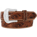 Men's Justin Brown Floral Hand Tooled Leather Belt- C40064