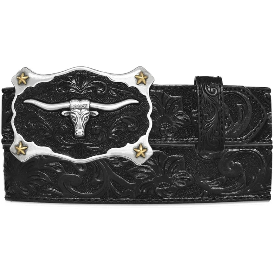 Justin Men's Classic Longhorn Buckle Black Leather Belt C11193